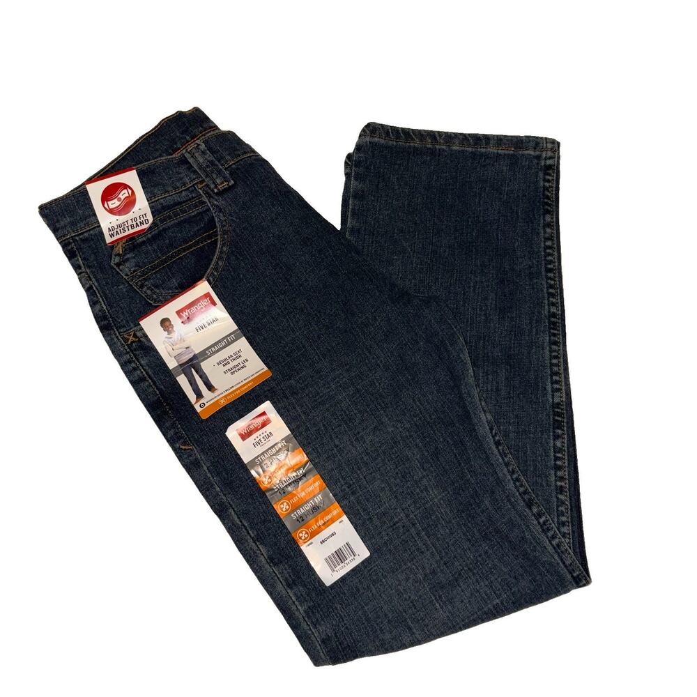 NWT Boys Jeans Wrangler Five Star Straight Fit Flex Adj Waist Size 12 Husky